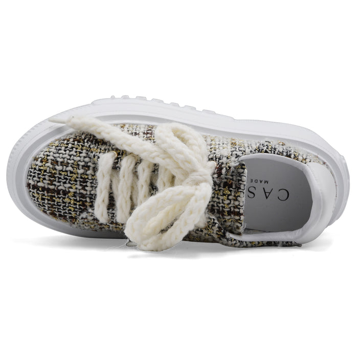 Sneakers Donna Casadei Nexus Bouclé Bianco Nero Zeppa Leggera