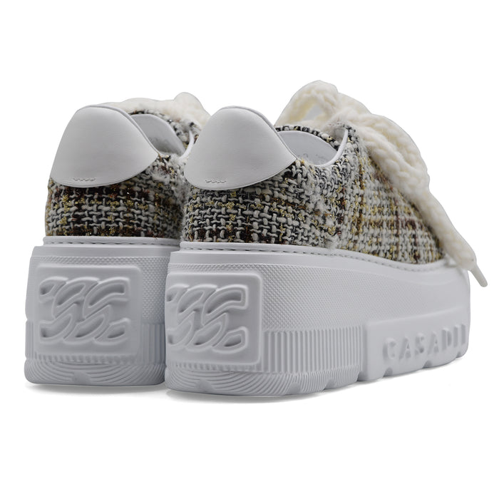 Sneakers Donna Casadei Nexus Bouclé Bianco Nero Zeppa Leggera