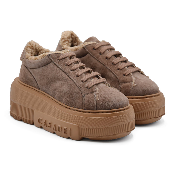 Sneakers Casadei Nexus Donna Pelle Scamosciata Cacao Maxi Logo