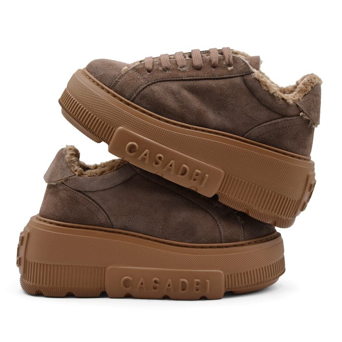 Sneakers Casadei Nexus Donna Pelle Scamosciata Cacao Maxi Logo