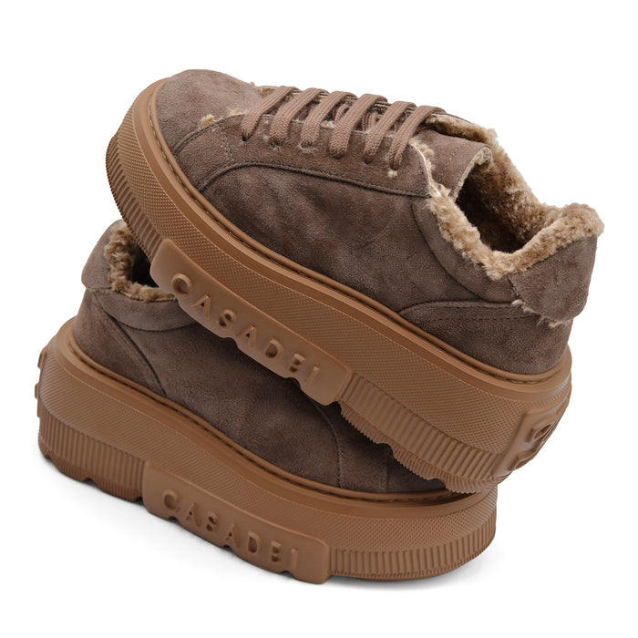 Sneakers Casadei Nexus Donna Pelle Scamosciata Cacao Maxi Logo