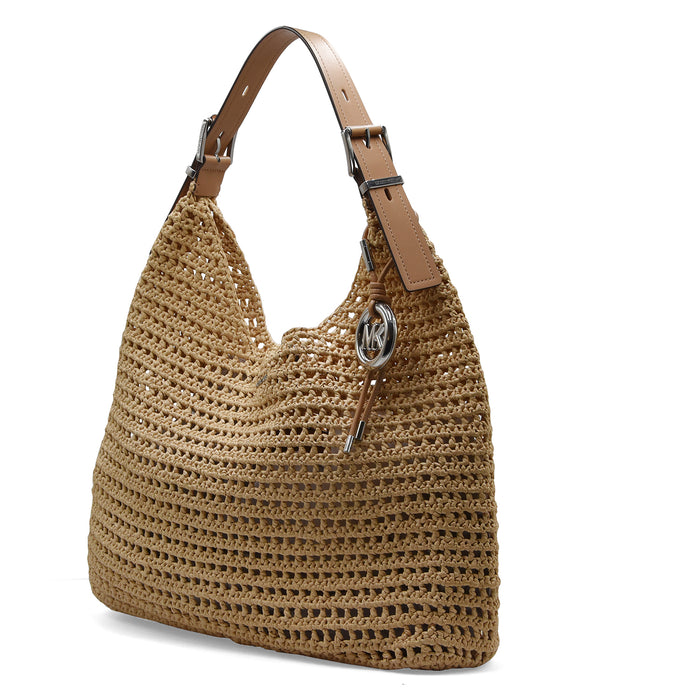 Borsa Michael Kors Donna NOLITA Rafia Con Manico In Pelle Cuoio