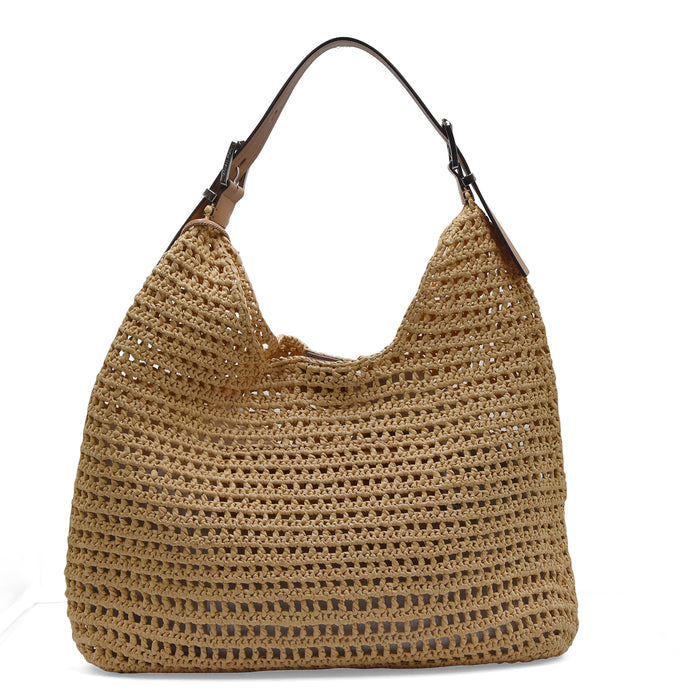 Borsa Michael Kors Donna NOLITA Rafia Con Manico In Pelle Cuoio