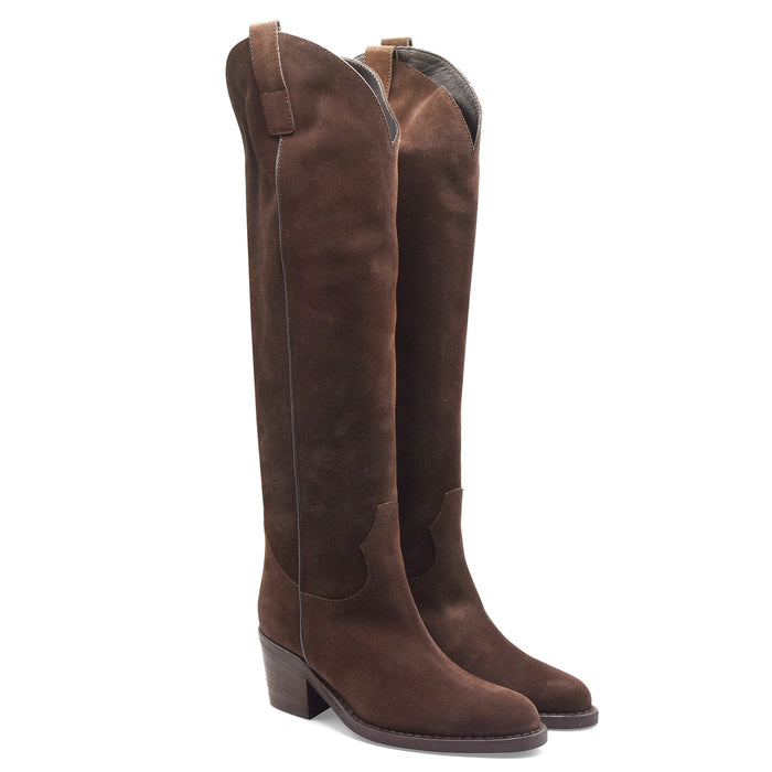 Stivali Texani Via Roma 15 Donna Suede Marrone Testa Di Moro