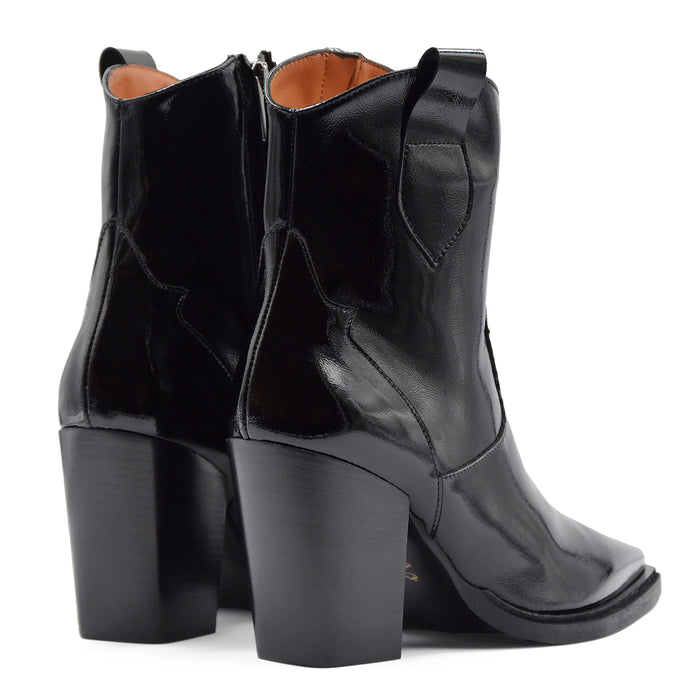 Texani Matteo Pitti Donna 3621 Nero Vera Pelle Lucida Con Zip