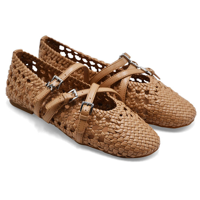 Ballerine Michael Kors Donna INDY WOVEN FLEX BALLET Beige Peanut