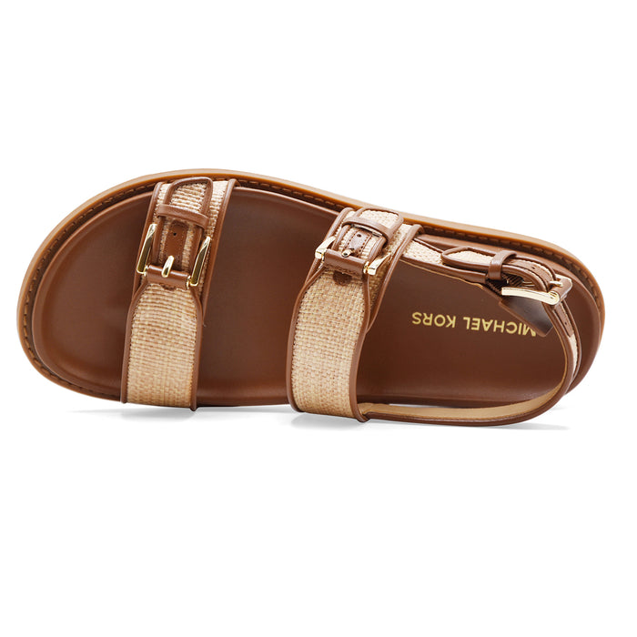 Sandali Flat Donna Michael Kors Nia Woven Straw Cuoio Luggage
