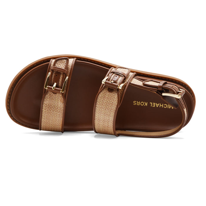 Sandali Flat Donna Michael Kors Nia Woven Straw Cuoio Luggage