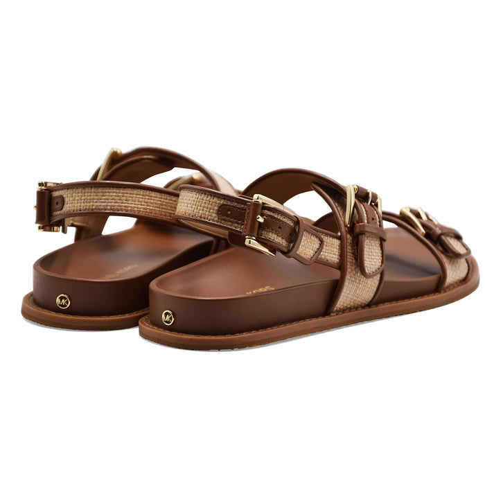 Sandali Flat Donna Michael Kors Nia Woven Straw Cuoio Luggage