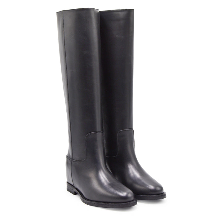 Stivali Via Roma 15 Donna Pelle Nero Santa Monica Con "V" Oro