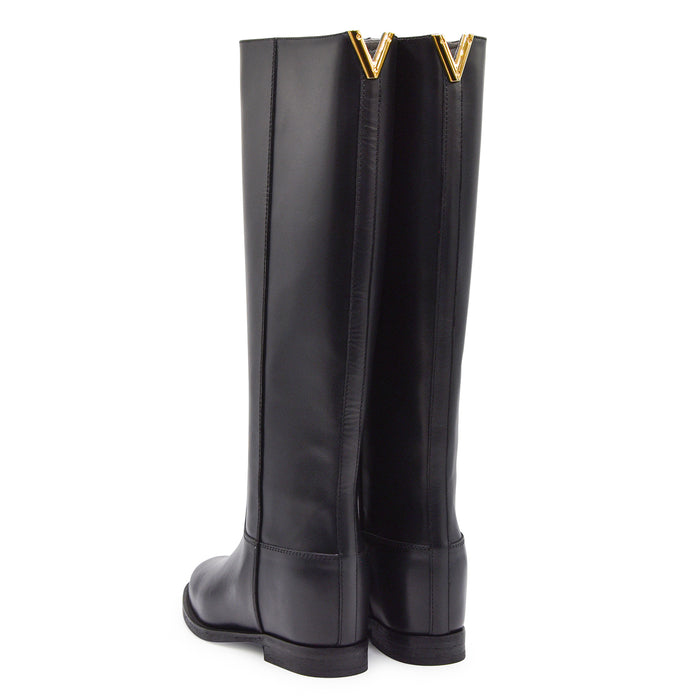 Stivali Via Roma 15 Donna Pelle Nero Santa Monica Con "V" Oro