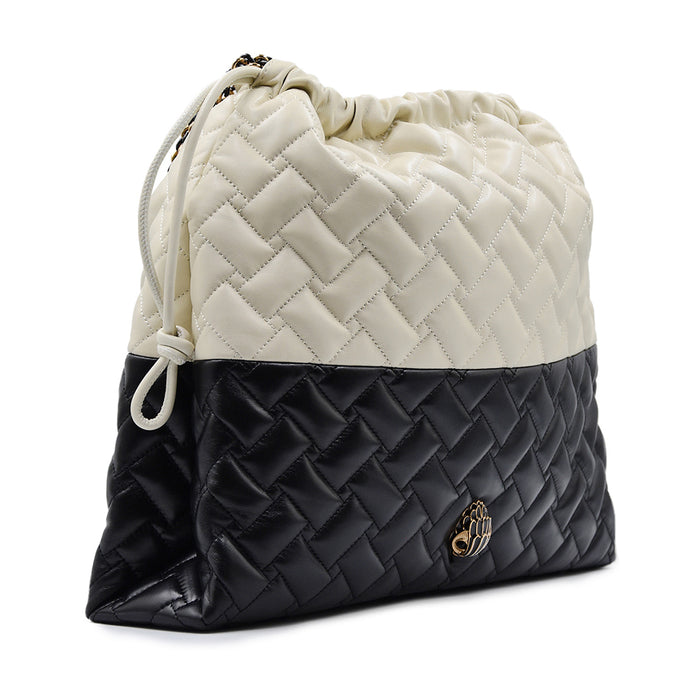 Borsa Kurt Geiger Donna Kensington Drawstring Pelle Nero Bianco