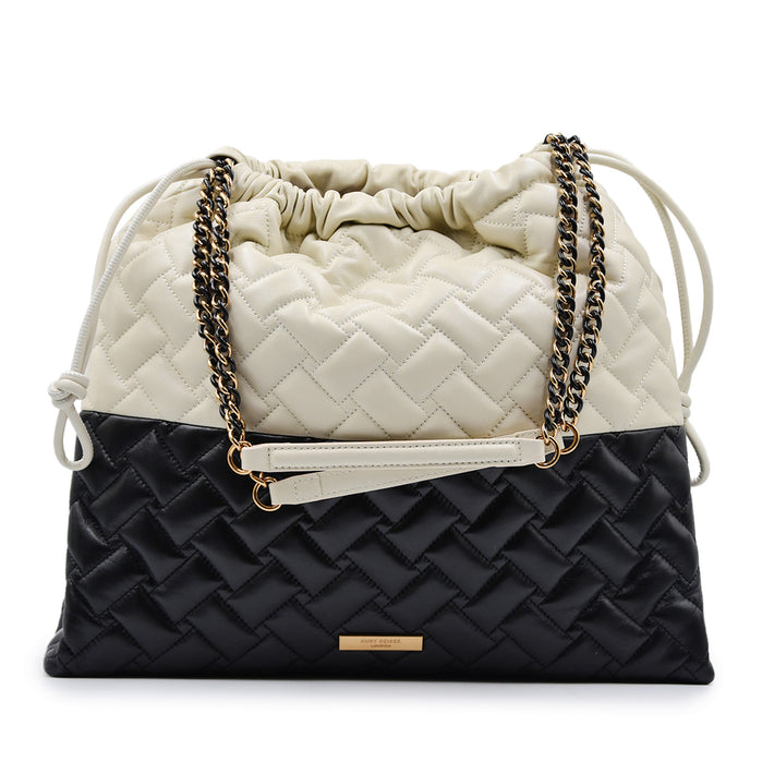 Borsa Kurt Geiger Donna Kensington Drawstring Pelle Nero Bianco