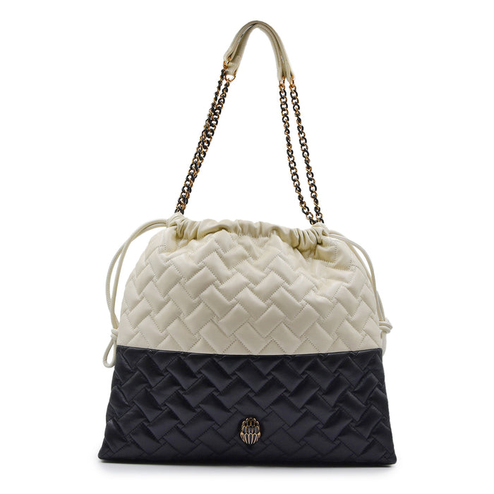 Borsa Kurt Geiger Donna Kensington Drawstring Pelle Nero Bianco