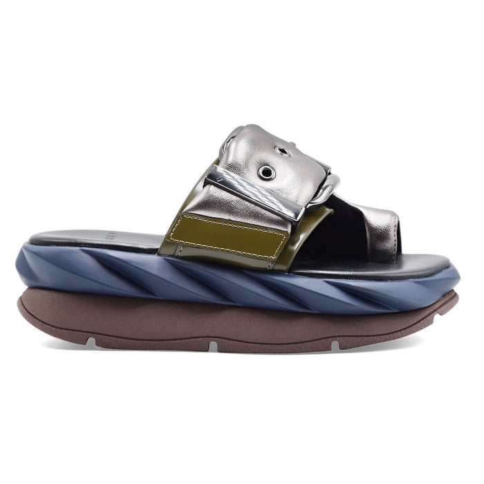 Women's Sandals 4CCCCEES Mellow Glow Gun Metal With Maxi Buckle