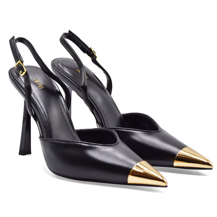 Slingback JW PEI Savannah Nero Con Punta Dorata Stile Elegante