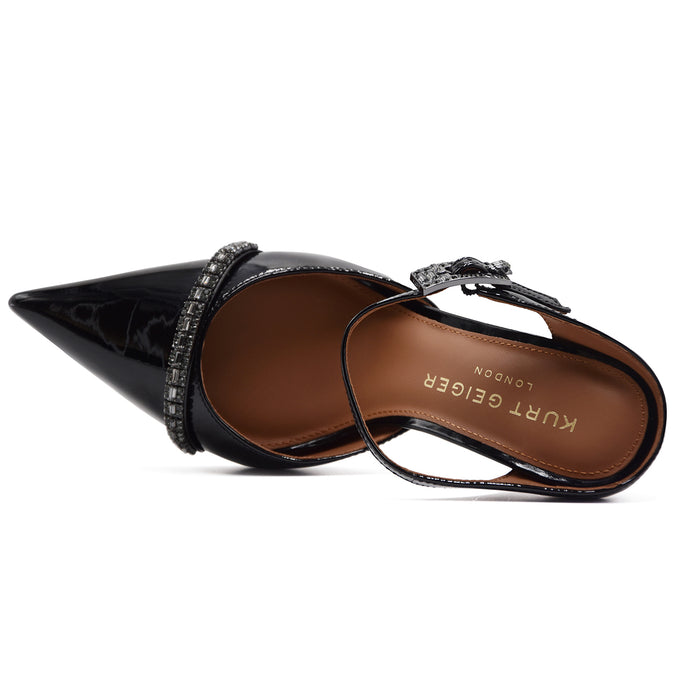 Sabot Nero Kurt Geiger Donna London Strass Point Fascia Frontale