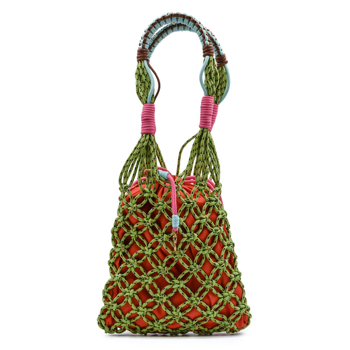 Mini Borsa A Mano Pinko Donna Rete Verde Sacchetta Arancione