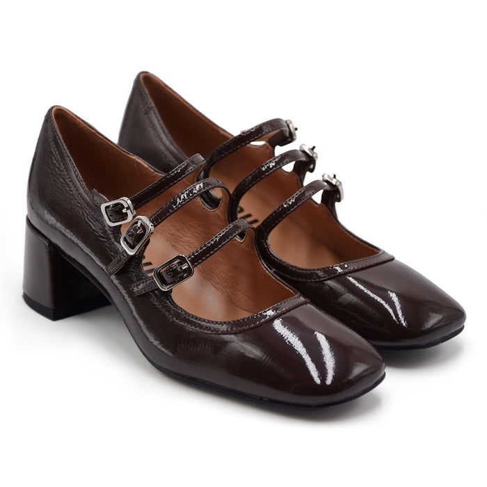 Décolleté Mary Jane Bibi Lou Donna Marrone Con Triplo Cinturino