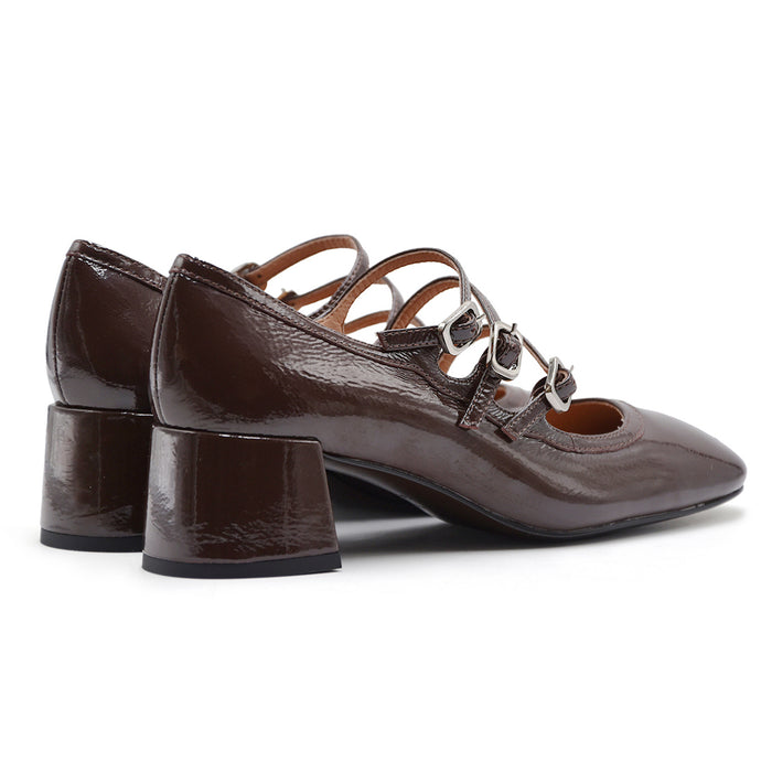 Décolleté Mary Jane Bibi Lou Donna Marrone Con Triplo Cinturino