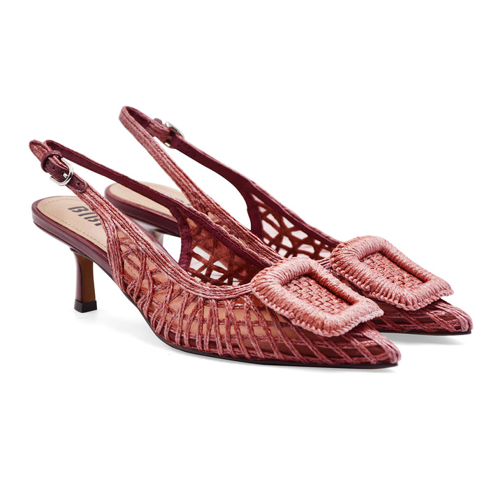 Slingback Bibi Lou Donna Burgundi Intrecciato Con Maxi Fibbia