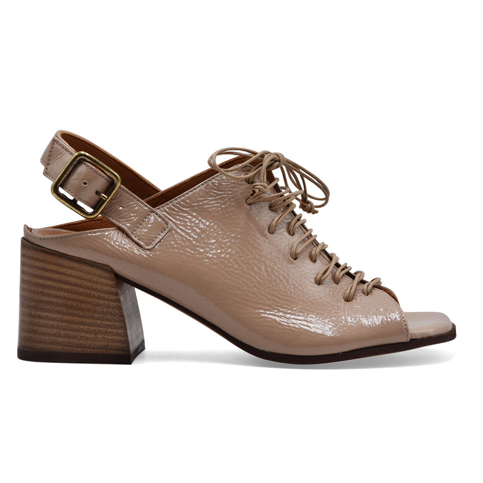 Sandali Allacciati Donna Mat:20 6528 Pelle Beige Fatta A Mano