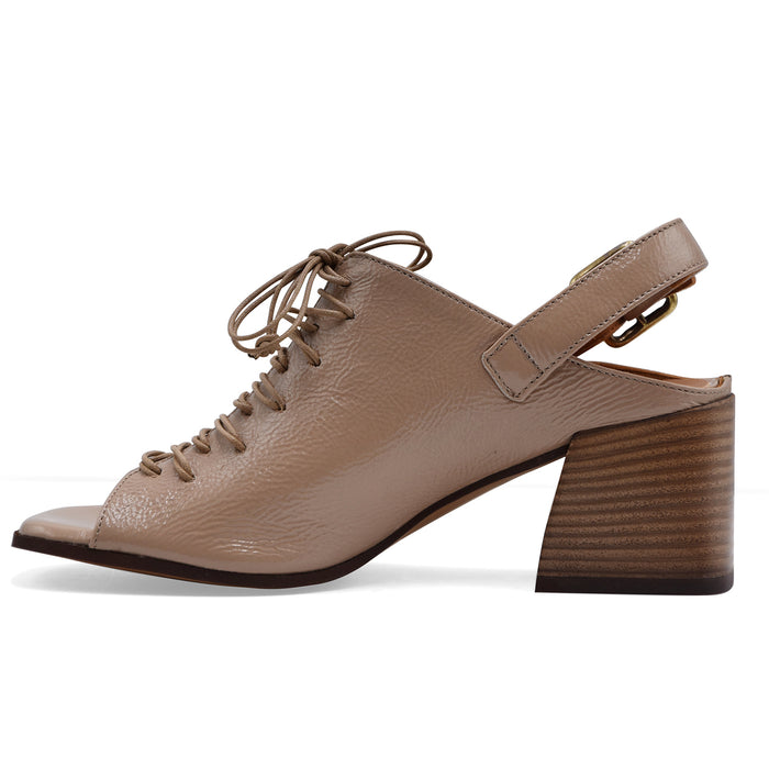 Sandali Allacciati Donna Mat:20 6528 Pelle Beige Fatta A Mano