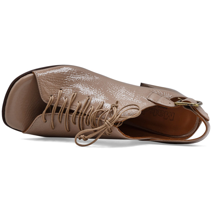 Sandali Allacciati Donna Mat:20 6528 Pelle Beige Fatta A Mano