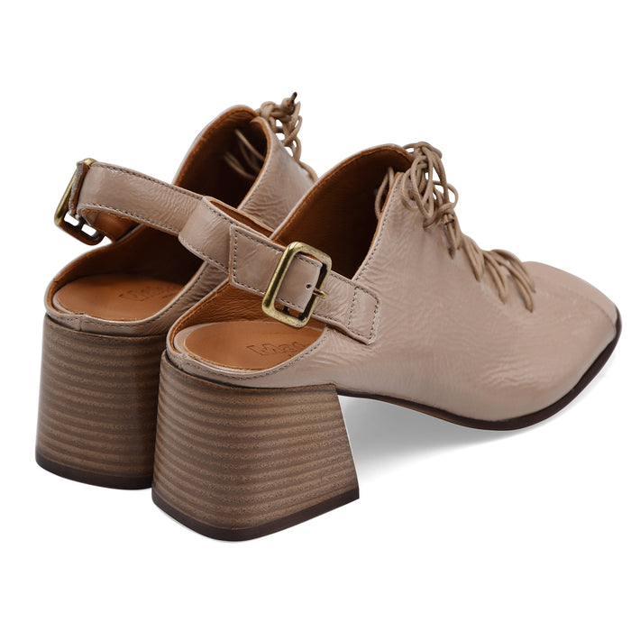 Sandali Allacciati Donna Mat:20 6528 Pelle Beige Fatta A Mano