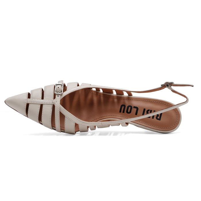 Chanel Bibi Lou Donna ALI PUMP 55 Pelle Avorio Fibbie Regolabili