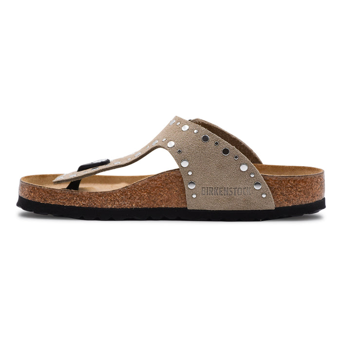 Sandali Donna Birkenstock Gizeh Rivet Border Taupe Con Rivetti