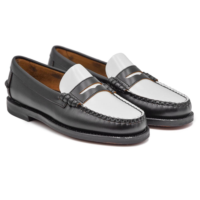 Mocassini Sebago Donna Penny Loafer Beefroll 4 Stagioni Nero Bianco