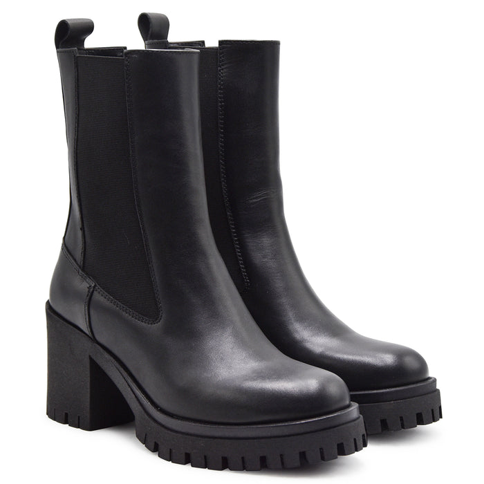 Stivaletti STM Donna 7031 Pelle Nero Con Tacco Di 8 Centimetri