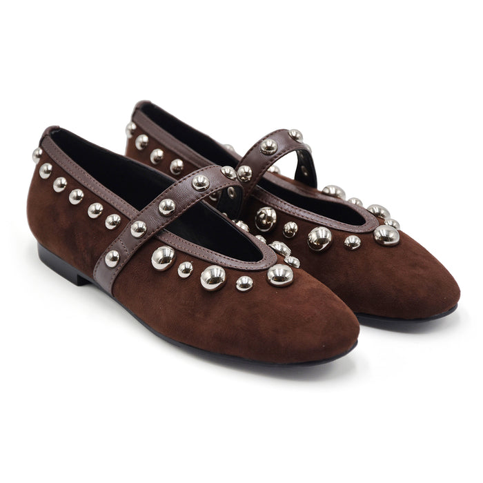 Ballerine Bibi Lou Donna Suede Marrone Borchie Argento Applicate