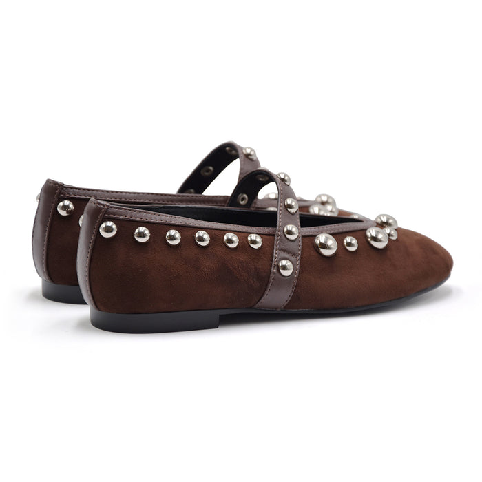 Ballerine Bibi Lou Donna Suede Marrone Borchie Argento Applicate