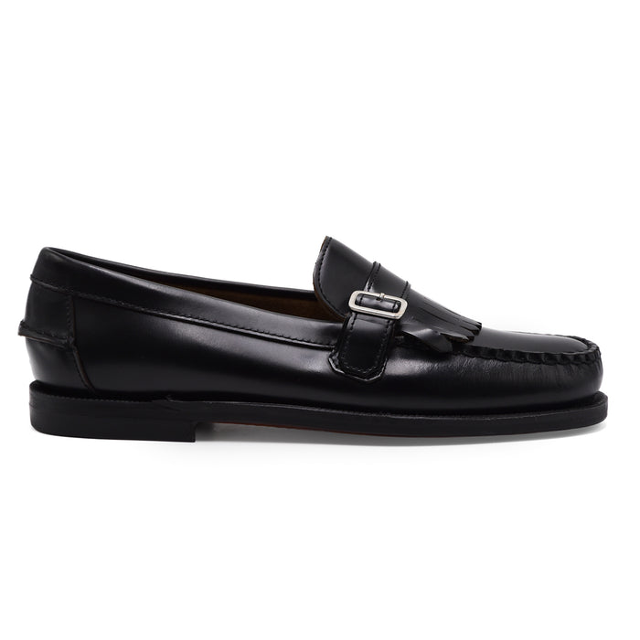 Mocassini Sebago Ales Donna Nero Con Frange Pelle Pieno Fiore