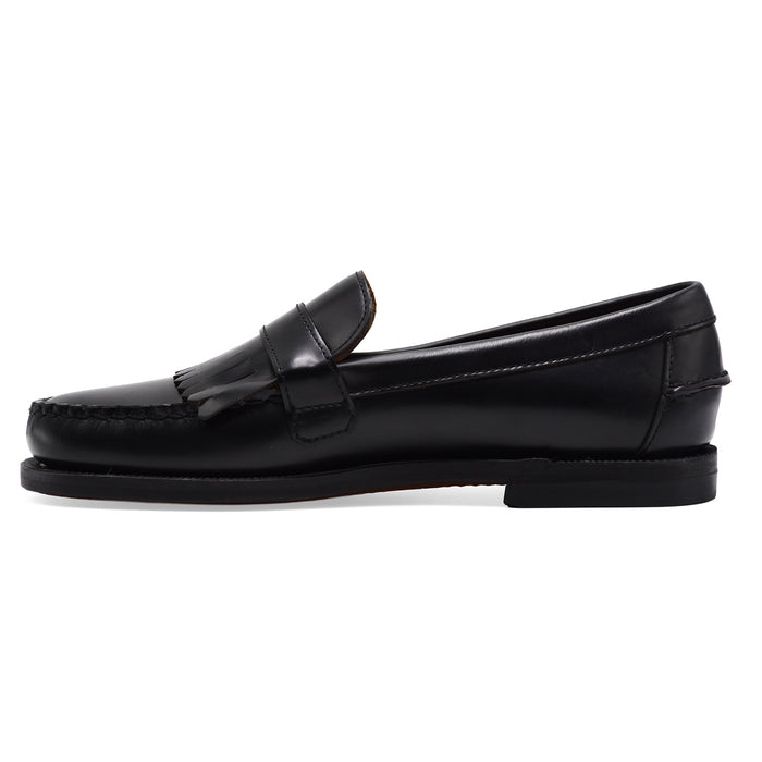 Mocassini Sebago Ales Donna Nero Con Frange Pelle Pieno Fiore
