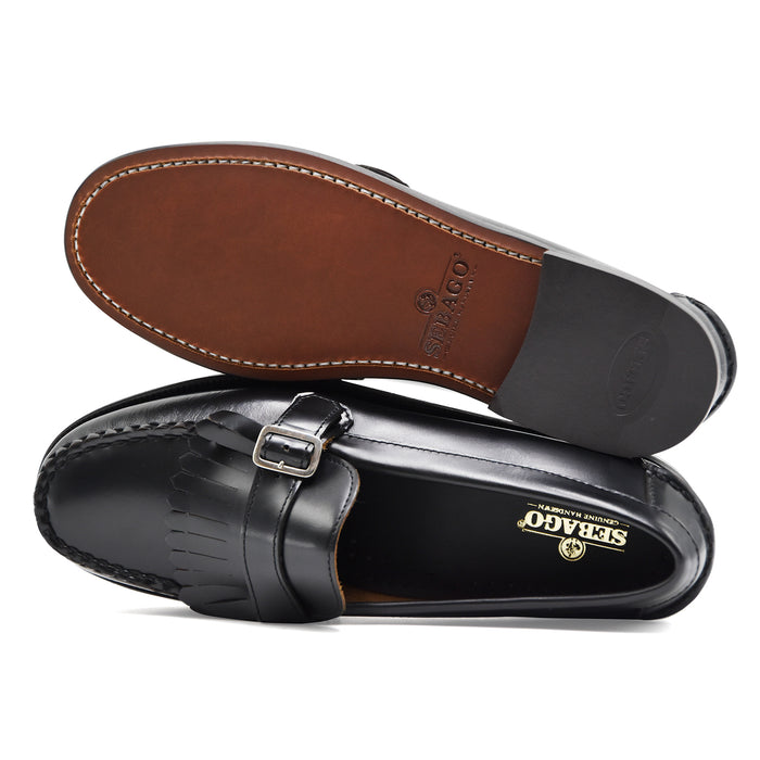 Mocassini Sebago Ales Donna Nero Con Frange Pelle Pieno Fiore
