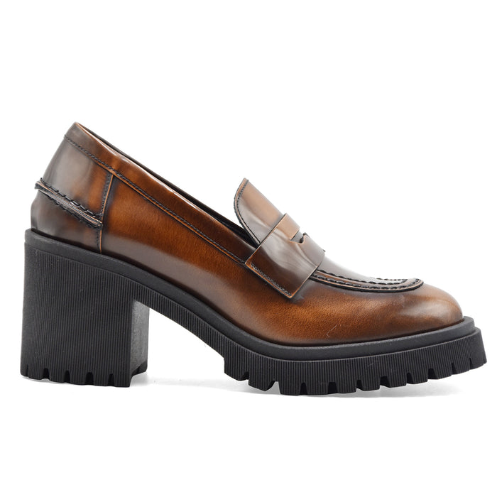 Riccardo P. Mocassini Donna Con Tacco 7368 Pelle Cuoio Sfumata