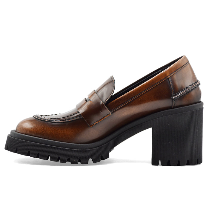Riccardo P. Mocassini Donna Con Tacco 7368 Pelle Cuoio Sfumata