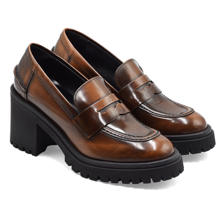 Riccardo P. Mocassini Donna Con Tacco 7368 Pelle Cuoio Sfumata