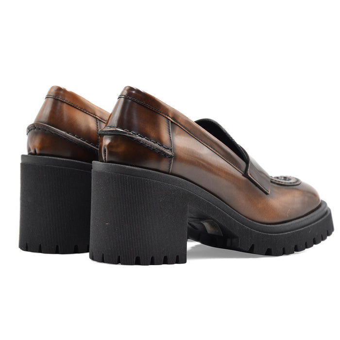 Riccardo P. Mocassini Donna Con Tacco 7368 Pelle Cuoio Sfumata