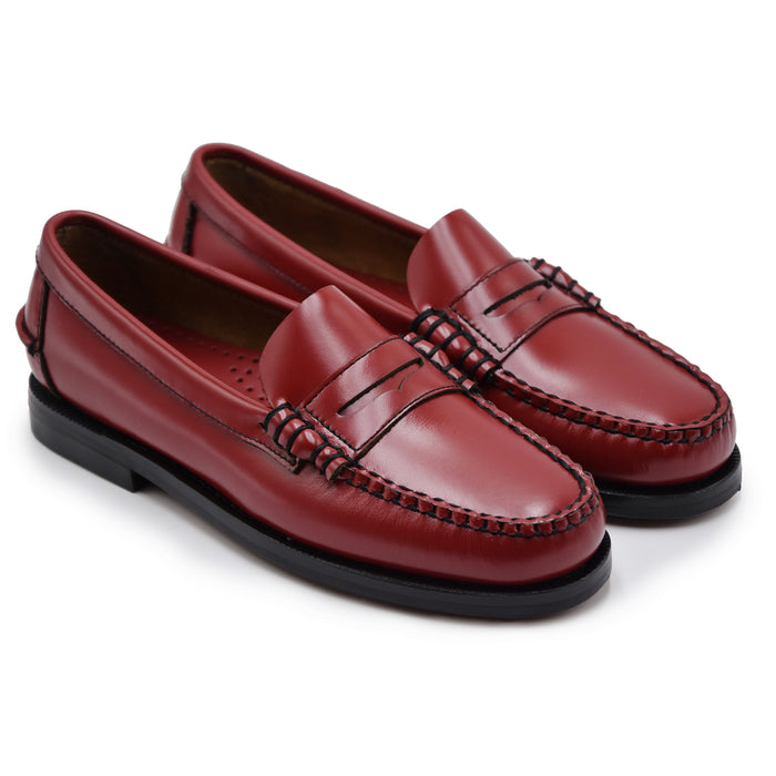 Mocassini Sebago Dan Pigment Donna Rosso Scarlet Suola In Cuoio