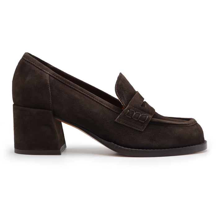 Mocassini Donna Con Tacco Jubilé Pelle Scamosciata Testa Moro