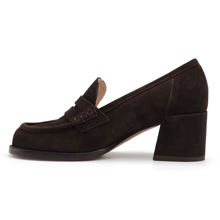 Mocassini Donna Con Tacco Jubilé Pelle Scamosciata Testa Moro