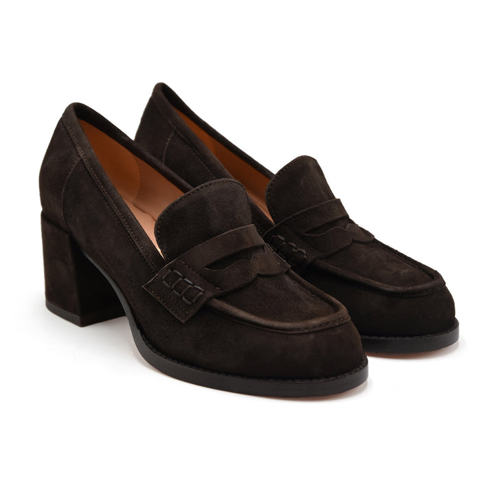 Mocassini Donna Con Tacco Jubilé Pelle Scamosciata Testa Moro