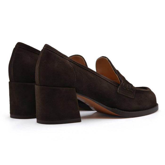 Mocassini Donna Con Tacco Jubilé Pelle Scamosciata Testa Moro