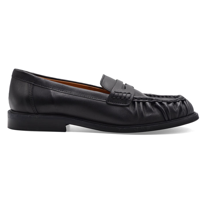 Mocassini Donna Riccardo P. Pelle Nero Arricciata Made In Italy