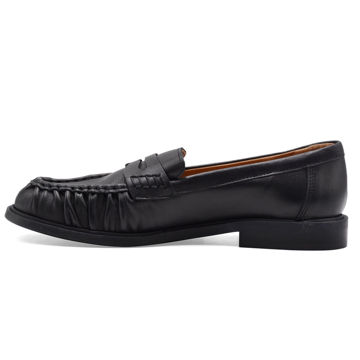 Mocassini Donna Riccardo P. Pelle Nero Arricciata Made In Italy