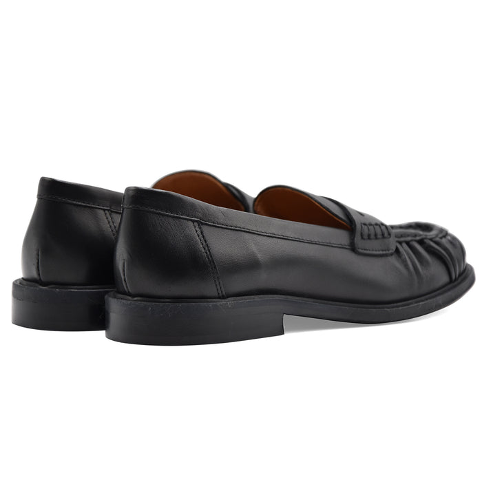 Mocassini Donna Riccardo P. Pelle Nero Arricciata Made In Italy